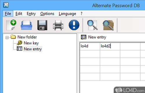 User interface - Screenshot of Alternate Password DB