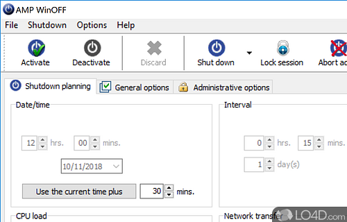 Utility for scheduling power management options, with support for multi-condition behavior mode, remote shutdowns - Screenshot of AMP WinOFF