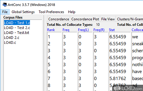 Software for text analysis and concordancing - Screenshot of AntConc