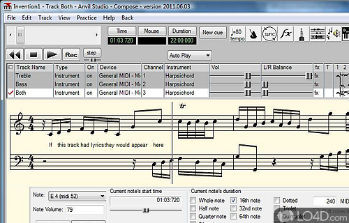 Screenshot of Anvil Studio - Helps users record, play, edit and compose MIDI files