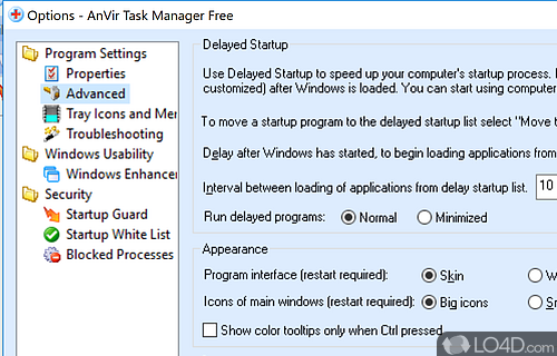 User interface - Screenshot of AnVir Task Manager Free