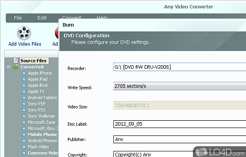Mp4, mov, avi, wmv, mpeg, vob, 3gp - Screenshot of Any Video Converter