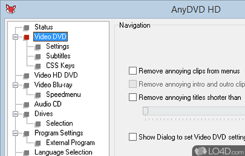 Screenshot of AnyDVD HD - Automatically decrypts encrypted DVDs and Blu-Rays; removes features such as warnings