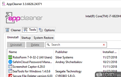 Options - Screenshot of AppCleaner