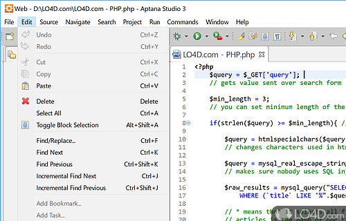 User interface - Screenshot of Aptana Studio