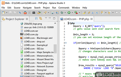 Utility for building web apps, with preset commands - Screenshot of Aptana Studio