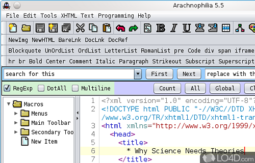 Screenshot of Arachnophilia - Customize toolbar commands and layout