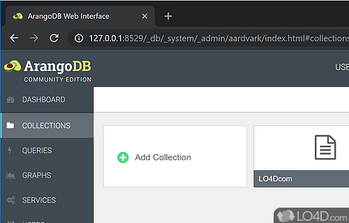 Console-based shell to manage collections and documents - Screenshot of ArangoDB