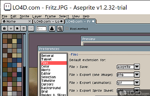 User interface - Screenshot of Aseprite