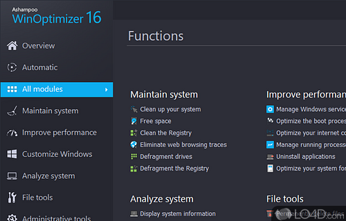 Optimize the computer and improve the speed - Screenshot of Ashampoo WinOptimizer