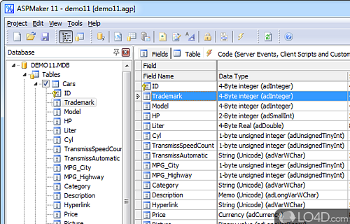 Screenshot of ASPMaker - Programming tool which is capable of generating ASP from databases in a short time thanks to its design