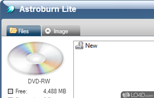 Screenshot of Astroburn Lite - Burn files, videos or music to CDs, DVDs and Blu-rays or use stored ISO files to create CD images