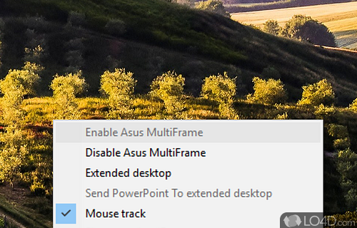 Screenshot of Asus MultiFrame - Helps users divide the desktop into four areas and send files to a secondary monitor