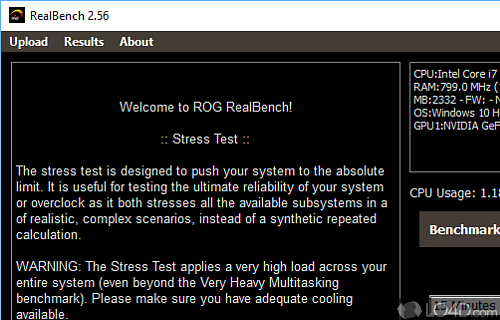 Benchmarking tool that makes use of various open-source app to test how computer behaves during photo editing - Screenshot of Asus RealBench