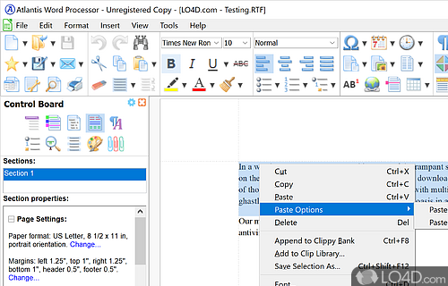 User interface - Screenshot of Atlantis Word Processor