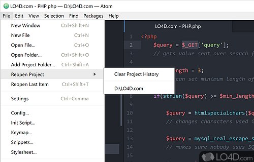 Flexible text and file handling tool with advanced features - Screenshot of Atom Editor