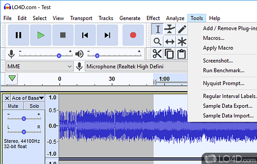 Effects to tweak and use, and perform audio analysis - Screenshot of Audacity