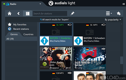 Streaming recorder for music and films. Listen to and record stations - Screenshot of Audials Light