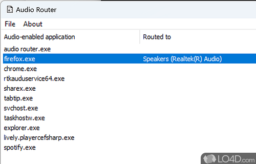 Route audio from each application to different output devices - Screenshot of Audio Router