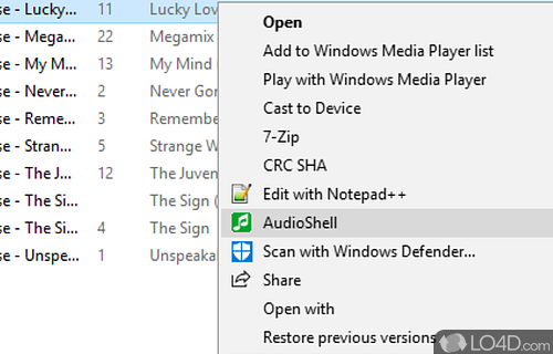 Accessible via the right-click menu - Screenshot of AudioShell