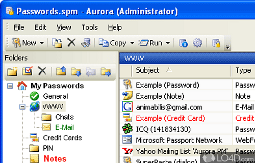 Screenshot of Aurora Password Manager - Software solution to store and protect you private data using passwords and strong encryption tools and features