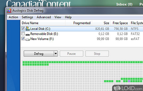 Screenshot of Auslogics Disk Defrag - Powerful, and fast software that can be used to defragment files and move system files to the fastest part of the disk