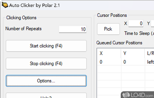 Program worth having when you need to automate mouse clicks by creating a list with queued screen positions - Screenshot of Auto-Clicker