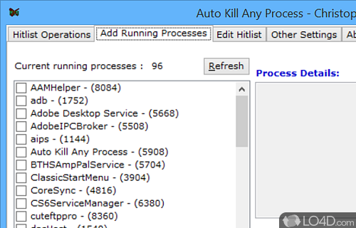 User interface - Screenshot of Auto Kill Any Process