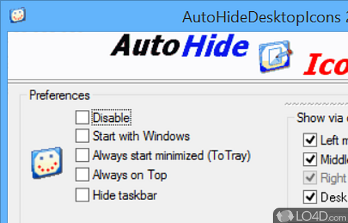 Screenshot of AutoHideDesktopIcons - Hide and show desktop icons by performing mouse gestures, according to the configuration you set up, so that it suits needs