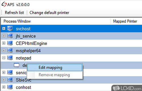 User interface - Screenshot of Automatic Printer Switcher