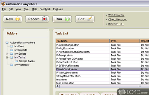 Screenshot of Automation Anywhere - Complex and software solution that can help you build robust automated tasks that for schedule