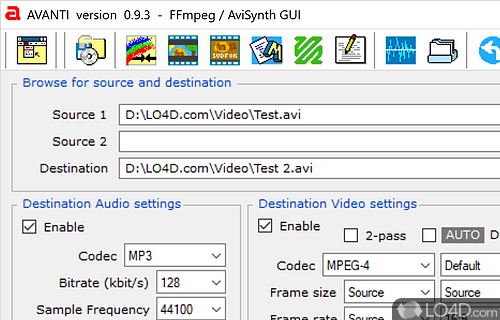 Front-end for FFmpeg that provides access to all its options, enabling you to use templates - Screenshot of AVANTI