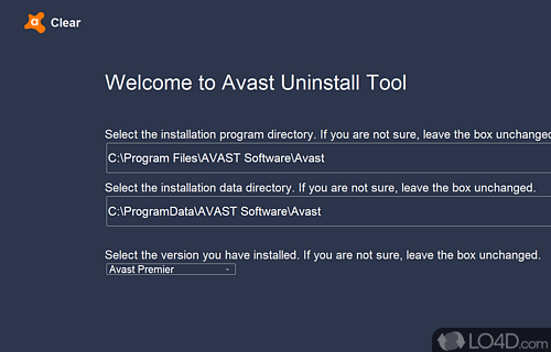 User interface - Screenshot of Avast Software Uninstall Utility