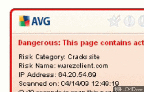 Screenshot of AVG LinkScanner - AVG-signed real-time protection against online threats, preventing cyber criminals from infecting computer to steal data