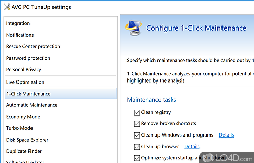 Schedule cleaning processes - Screenshot of AVG PC Tuneup