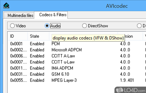 Getting info about the codecs present on your system - Screenshot of AVIcodec