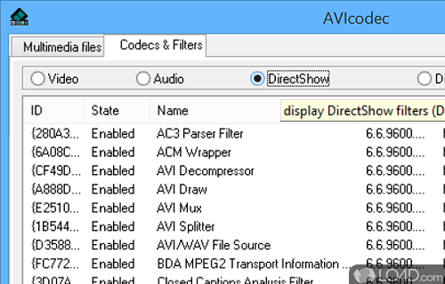 User interface - Screenshot of AVIcodec