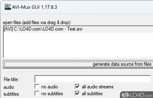 Carry out muxing operations for combining all the elements required to have a complete movie - Screenshot of AVIMux GUI