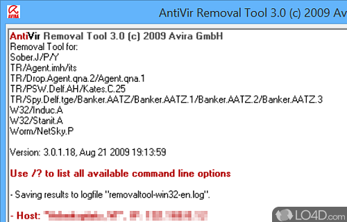 Screenshot of Avira AntiVir Removal Tool - User interface