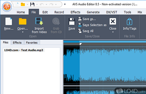 Mix audio tracks and to apply effects and filters to them, while enjoying an advanced editing interface - Screenshot of AVS Audio Editor