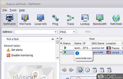 Rich collection of network testing tools that includes ping, trace, lookup commands - Screenshot of Axence NetTools