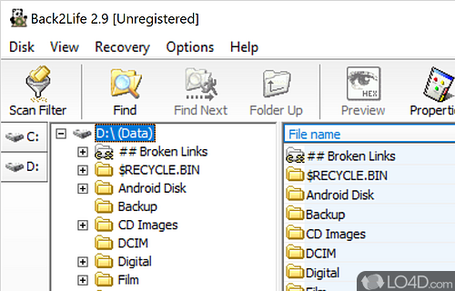 Run a quick or thorough scan of a storage device and easily bring back files from beyond recycle bin - Screenshot of Back2Life