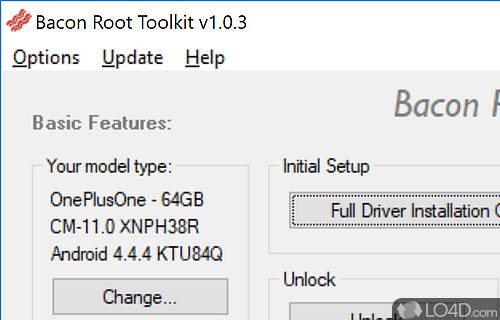 Can help you unlock and root OnePlus One device, in just a few quick moves of mouse - Screenshot of Bacon Root Toolkit