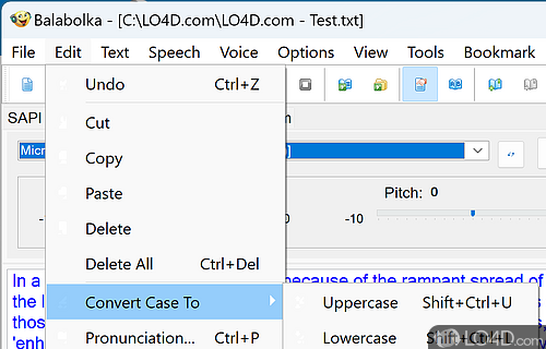 Convert text to speech, in MP3 files or Wav - Screenshot of Balabolka