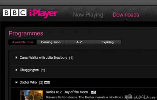 Screenshot of BBC iPlayer Downloads - User interface