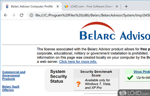 Builds a detailed profile of installed software - Screenshot of Belarc Advisor