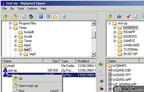 Screenshot of BigSpeed Zip OCX - User interface