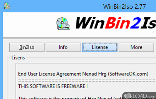 A Free Productivity program for Windows - Screenshot of WinBin2Iso