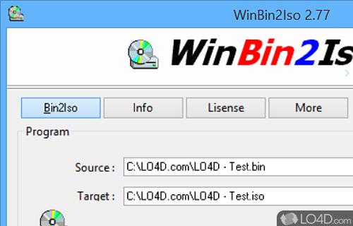 User interface - Screenshot of WinBin2Iso