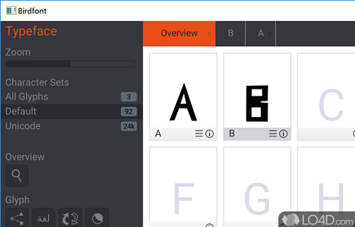Make vectorial TTF, OTF and SVG fonts - Screenshot of BirdFont